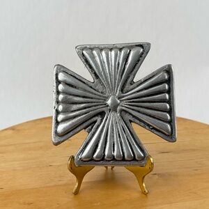 Vintage Pewter Maltese Cross Metal Wall Hanging Decor, Religious Crucifix